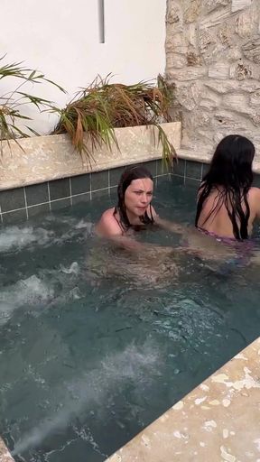 Powerful moment from &quot;Two hot lesbians masturbate in a public swimming pool, afraid of being discovered.&quot;