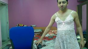 Cute sissy crossdresser Sweet Lollipop in a pink princess nighty.