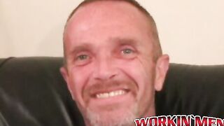 Mature amateur man strokes his small hairy cock and cums