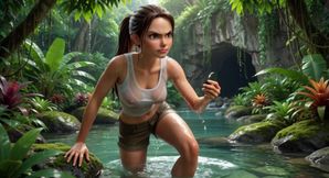 Lara Croft Discovers Amazon Treasure and Embraces Beautiful Blonde Ancestral Spirit in the Golden Caves