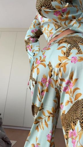 Amateur GF teases in silk pajamas