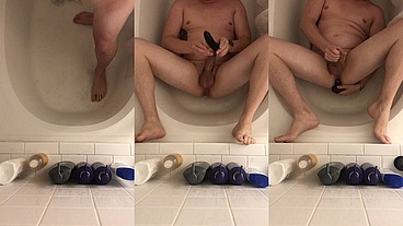 Steelwood303 fucks dildo in shower and cums