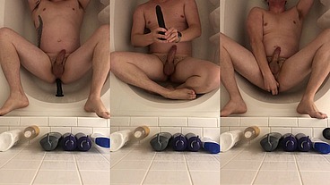 Steelwood303 fucks dildo in shower and cums