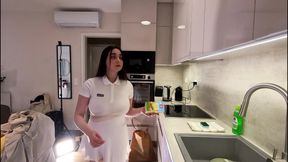 Big tits big ass all natural beautiful college girl in a see through white dress flashes her long legs and panties