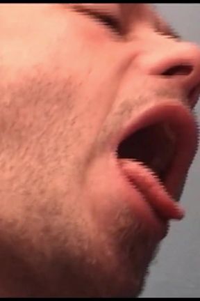 Mature man masturbates in the toilet before sucking two guys with big cocks