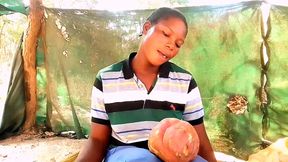In village cherishing myself with potatoes