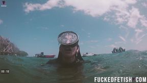 Free Diving Fins Under Open Sea Sexy Latina Goddess
