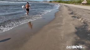 Latino twink gets destroyed by uncut cock on beach handjob fantasy