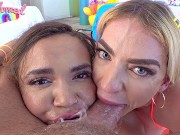 SWALLOWED Graycee Baybee & Naudi Nala deepthroat and gag on a cock then swallow a load