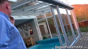 Grandma and young babe suck big cock in sexy granny threesome