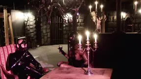 Amazing babe pisses while getting pleasured in a latex threesome