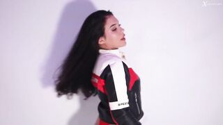 She looks great in her motorcycle jacket