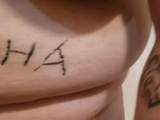 Collared submissive whore pisses her pants.