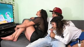 Girlfriend seduces our large cock&#x1F32D; buddy when I&#x2019;m occupied with the TV!