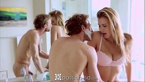 Shaving and sucking blonde teen's tight ass