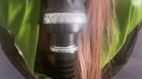 Black Gas Mask Green Latex Dress Hunters Wellies
