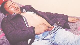 Hot latino dude teases his manhood while pumping his own cream