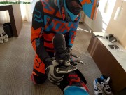 Sniff, lick, trample by friends mx boots and getting jerked off