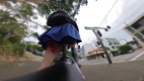 Riding in Public with Butt Plug Exposed and Red Garters