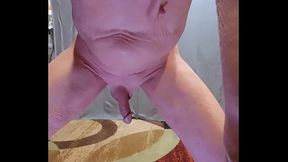 Submissive Bare Ass Naked Little Busy-Bottom wearing nothing but Heels and big smile