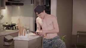 horny twink home alone. fingers ass & gets fucked by machine. huge cumshot