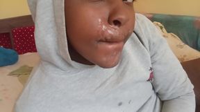 Naughty boy jerks off and cums on his own face