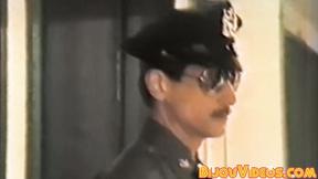 ”Vintage policeman catches group of guys group sex banging”