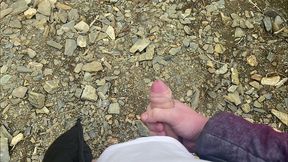 i jerk off a flaccid dick and cum on a mountain lake in nature! pov!