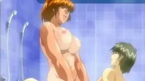 Women at Work 2 - Muscular anime woman fucks young guy in the shower