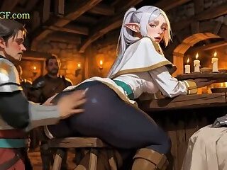 Frieren Inspired Elf Mage Cosplay Gangbang (AI Porn) Anime