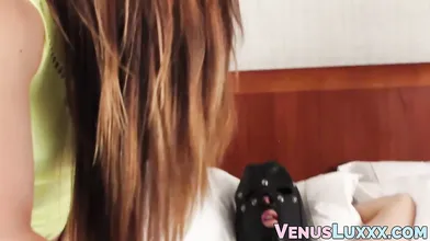 TS domina Venus Lux anal bangs bound blindfolded mature man