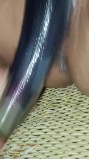 Smashing the glory hole of mother-in-law with a large eggplant   Clip 1