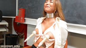 Horny Asian office worker Natalia Forrest milked like a cow