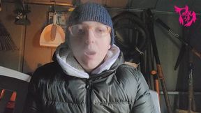 Smoking Slims in the creepy shed and coughing with nose blowing
