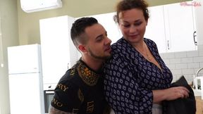 Hot Naughty Girl Seduces Her Stepmother's Lover and He Fucks Them Both Hard in the Mouth with His Huge Dick!