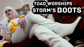Toad Worships Storm's Boots POV Femdom - SD - featuring Jane Judge as Storm in this Marvel parody scene with cosplay, female domination pov, boot worship, special effects, and mean humiliation from a sexy silver haired thick Storm as she controls the weat