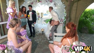 VIP4K. Bride was fucked hard and got anal creampie while guests were watching