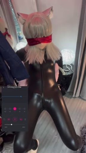 Kigurumi tortured by Lovense Edge while cuffed and blindfolded
