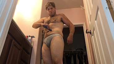 Hairy Guy N Man-Thong Shaves Body