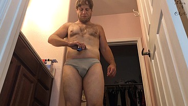 Hairy Guy N Man-Thong Shaves Body