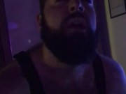 Big Italian bearded bear with harness put dildo in his ass for the first time during a party orgy