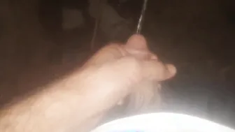 Public handjob with a big cock cumshot outdoors