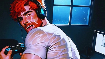 The gamer's live stream gets out of hand and turns into a massive online gay orgy. Anal sex with a gaping ass and cum dripping from the ass LIVE.