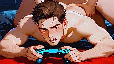 The gamer's live stream gets out of hand and turns into a massive online gay orgy. Anal sex with a gaping ass and cum dripping from the ass LIVE.