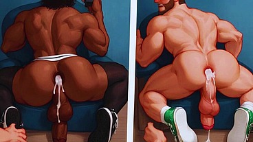 The gamer's live stream gets out of hand and turns into a massive online gay orgy. Anal sex with a gaping ass and cum dripping from the ass LIVE.