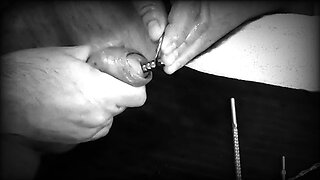 Double penetrated extreme urethral sounding and dilator insertion - cock play same time