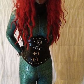 Latex redhead doll vibrates