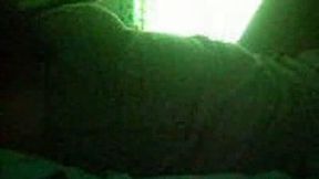 Busty girlfriend masturbates in bed on night vision cam