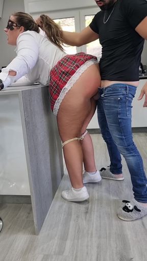 Big-assed Woman in a Miniskirt Gives a Great Blowjob and Lets Herself Be Fucked