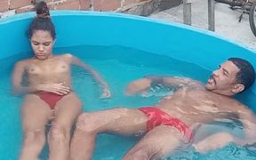 Pool Bath with a Cute Stepdaughter - Teen 18yo